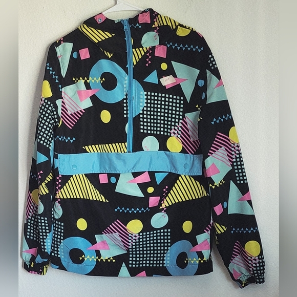 Super Massive Women's Printed Multi-colored Hooded Windbreaker Zip Front Sz S - Picture 1 of 11